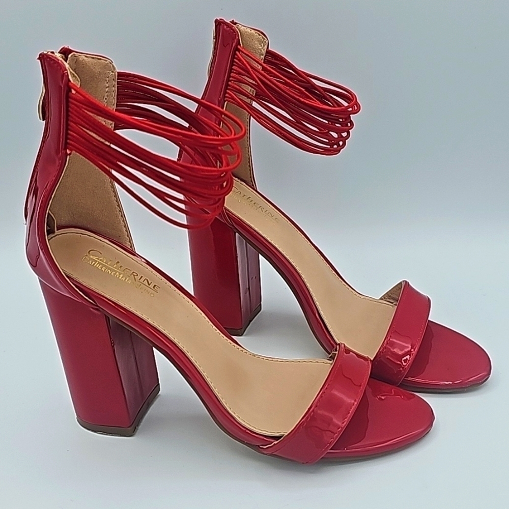 Catherine Malandrino Women's Red Strappy Block Heels Size 6